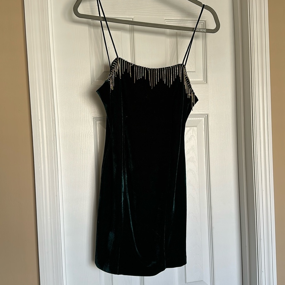 FRV Green velvet long sleeve mini dress - Sesimbra